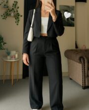 Two Piece Suit – Cropped Blazer & Wide Leg Pants - Image 2