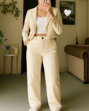 Two Piece Suit – Cropped Blazer & Wide Leg Pants - Image 4