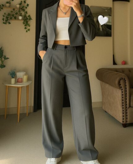 Two Piece Suit – Cropped Blazer & Wide Leg Pants